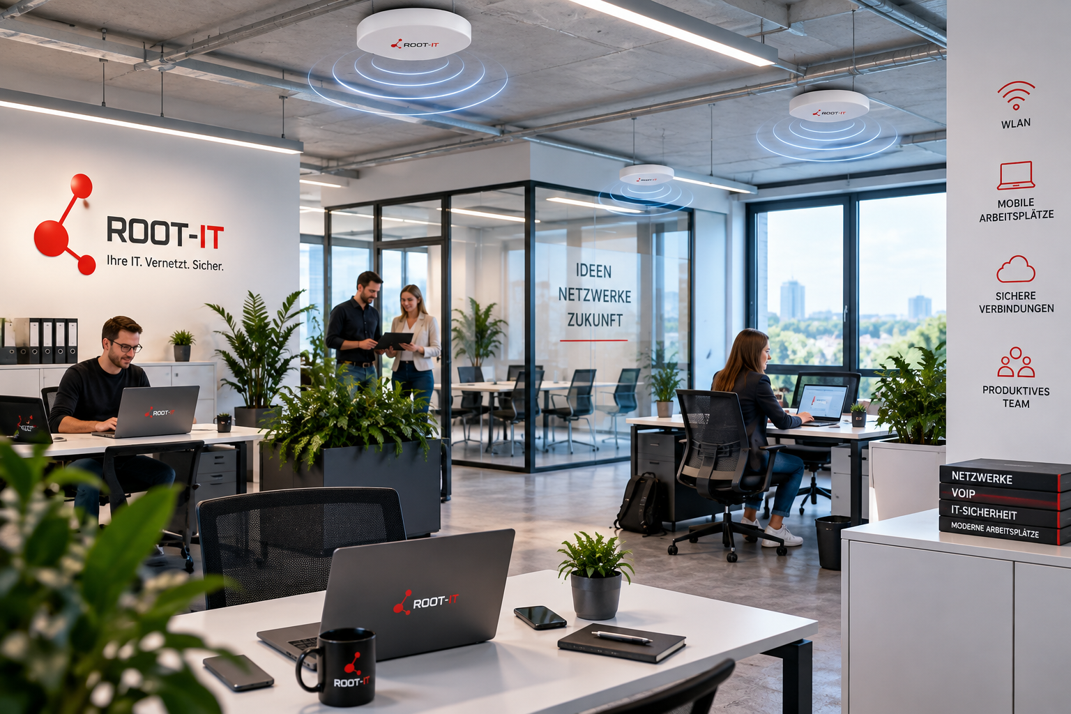 Modernes ROOT-IT Büro mit Netzwerktechnik